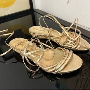 Schutz Womens Lace Up Gold Toned Accent Sandals Sand Size 7.5